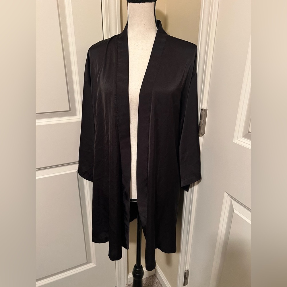 Elegant Black Satin Kimono Robe